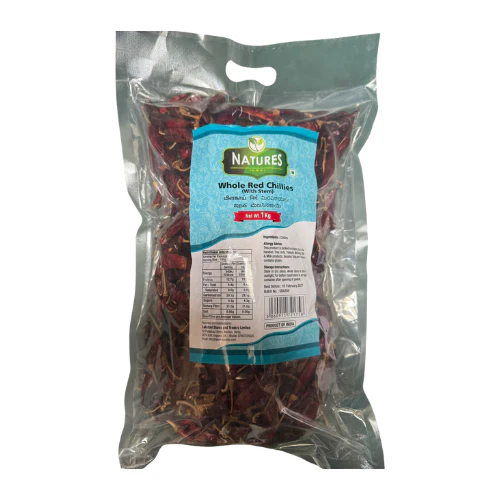 NATURES WHOLE RED CHILLI WITH STEM 1KG
