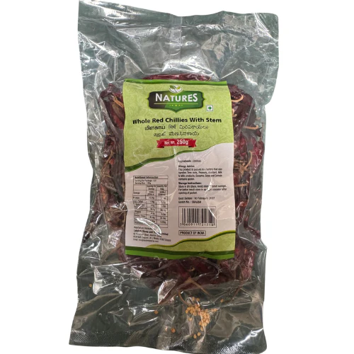 NATURES WHOLE RED CHILLI WITH STEM 250G